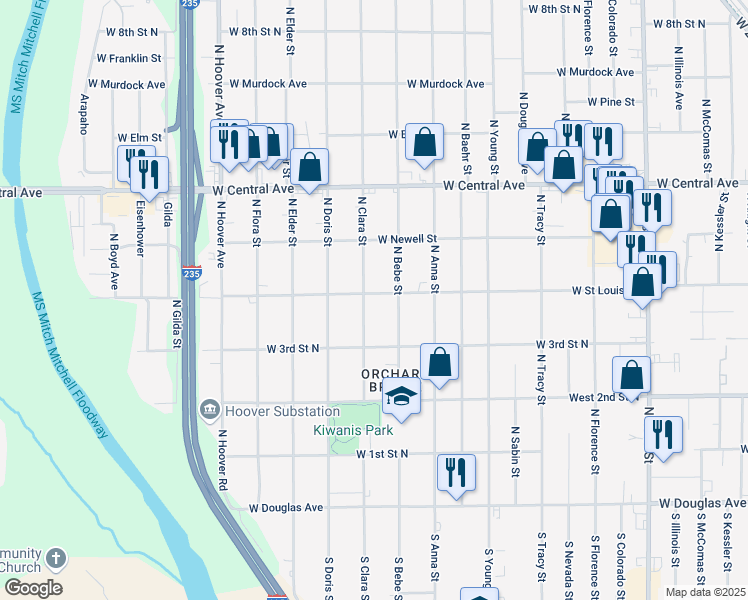 map of restaurants, bars, coffee shops, grocery stores, and more near 4907 West Saint Louis Avenue in Wichita