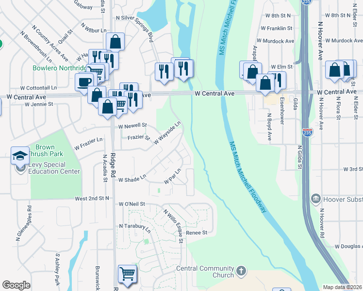 map of restaurants, bars, coffee shops, grocery stores, and more near 6725 West Shade Lane in Wichita