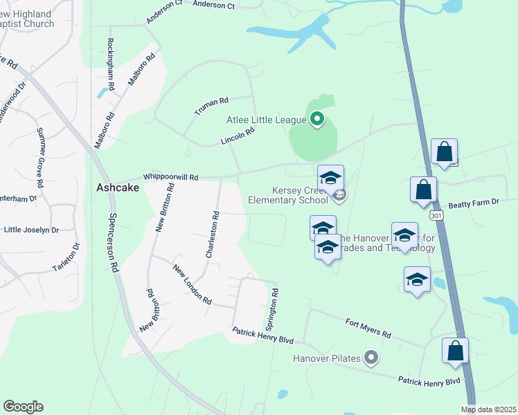 map of restaurants, bars, coffee shops, grocery stores, and more near 8458 Wheeling Road in Mechanicsville