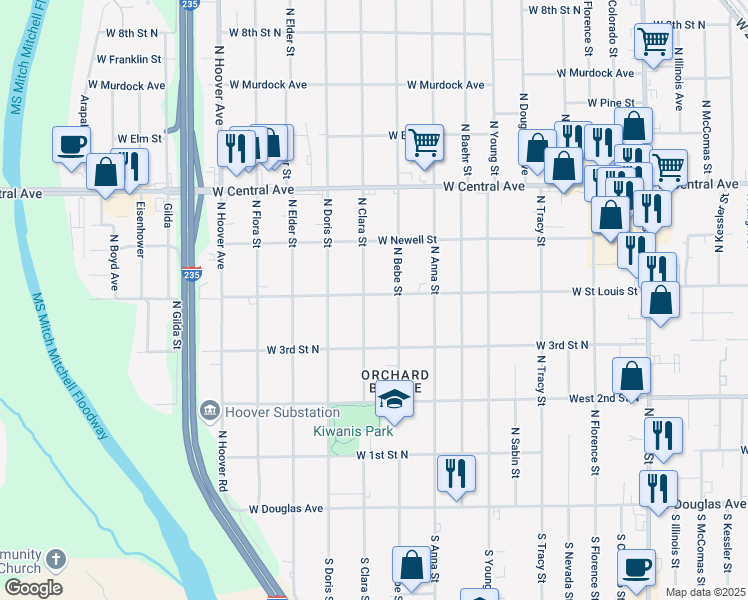 map of restaurants, bars, coffee shops, grocery stores, and more near 4907 West Saint Louis Avenue in Wichita