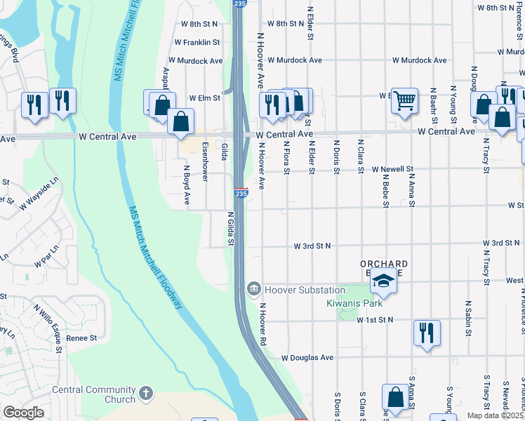 map of restaurants, bars, coffee shops, grocery stores, and more near 4907 West Saint Louis Avenue in Wichita
