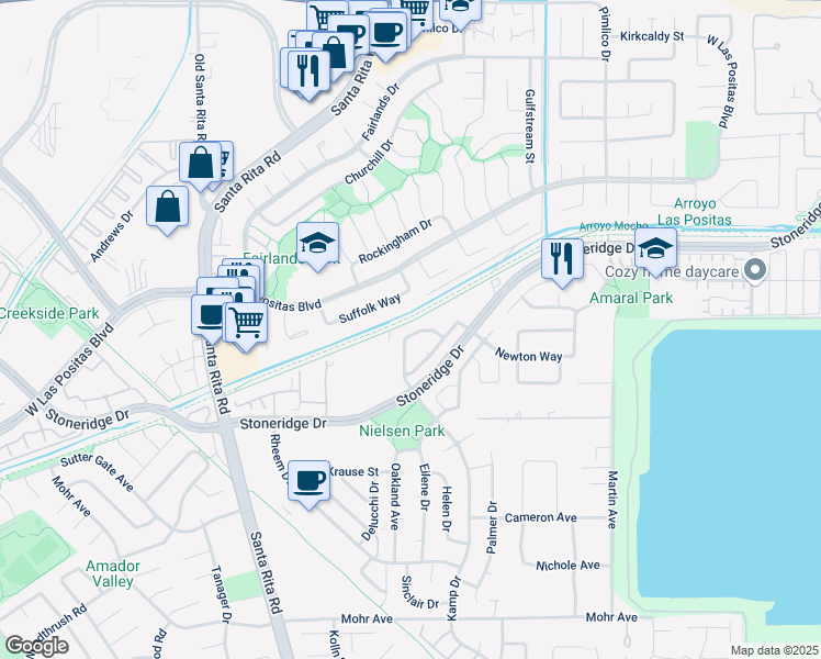 map of restaurants, bars, coffee shops, grocery stores, and more near 2922 Garden Creek Circle in Pleasanton