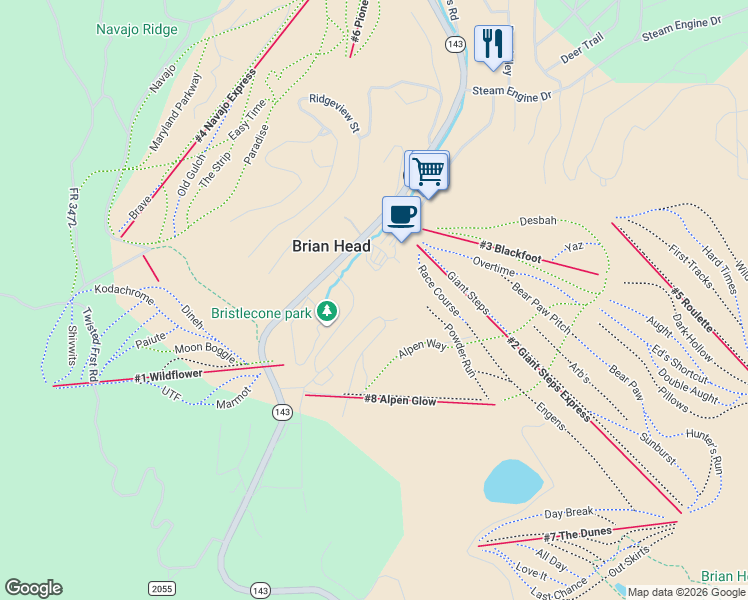 map of restaurants, bars, coffee shops, grocery stores, and more near in Brian Head