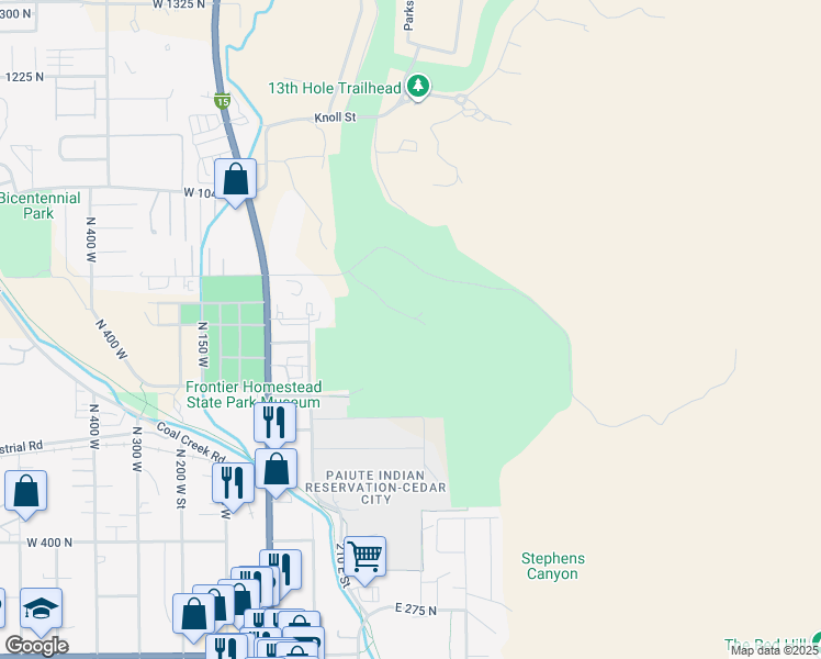 map of restaurants, bars, coffee shops, grocery stores, and more near 368 East Cedar Ridge Circle in Cedar City
