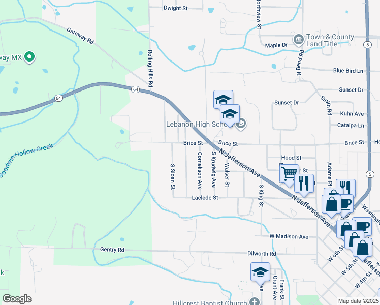 map of restaurants, bars, coffee shops, grocery stores, and more near 193 Lee Street in Lebanon