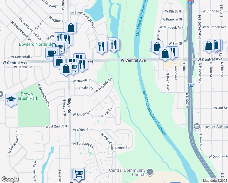 map of restaurants, bars, coffee shops, grocery stores, and more near 6725 West Shade Lane in Wichita