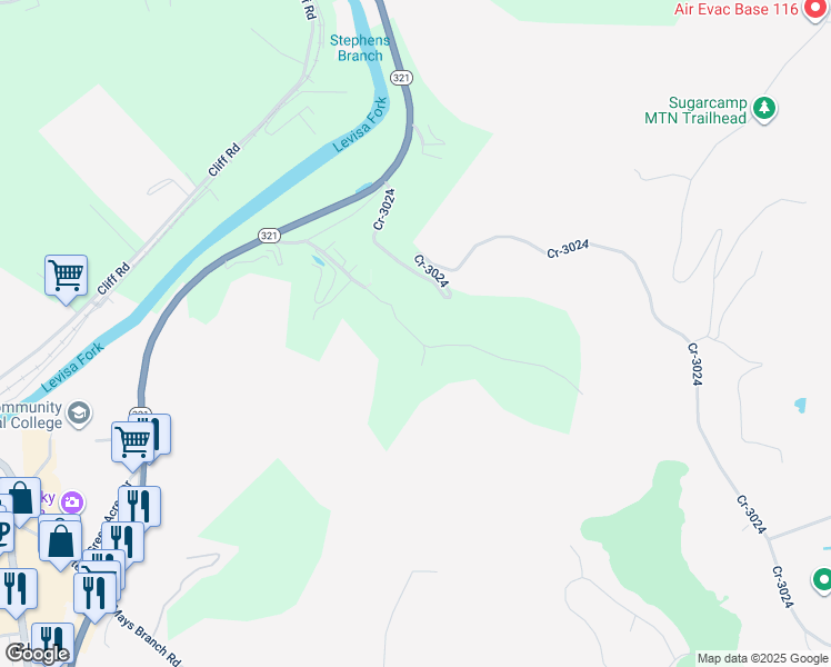 map of restaurants, bars, coffee shops, grocery stores, and more near Spradlin Branch Road in Prestonsburg