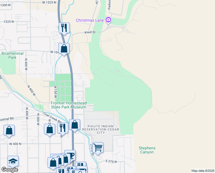map of restaurants, bars, coffee shops, grocery stores, and more near 364 East Cedar Ridge Circle in Cedar City