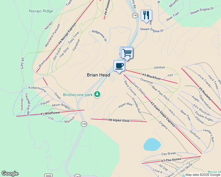 map of restaurants, bars, coffee shops, grocery stores, and more near in Brian Head