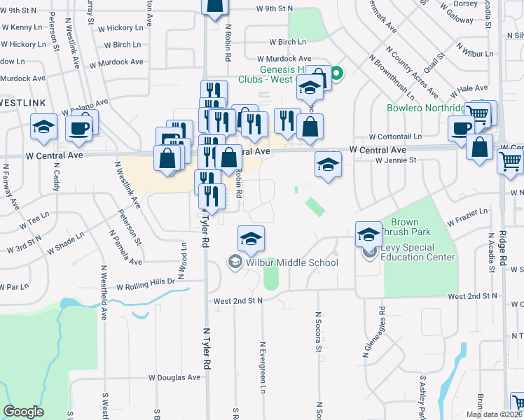map of restaurants, bars, coffee shops, grocery stores, and more near 550 North Tyler Road in Wichita