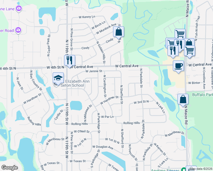 map of restaurants, bars, coffee shops, grocery stores, and more near 11415 W Taylor St in Wichita