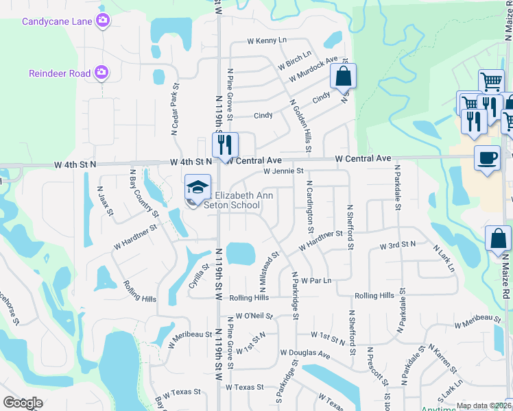 map of restaurants, bars, coffee shops, grocery stores, and more near 531 North Judith Street in Wichita