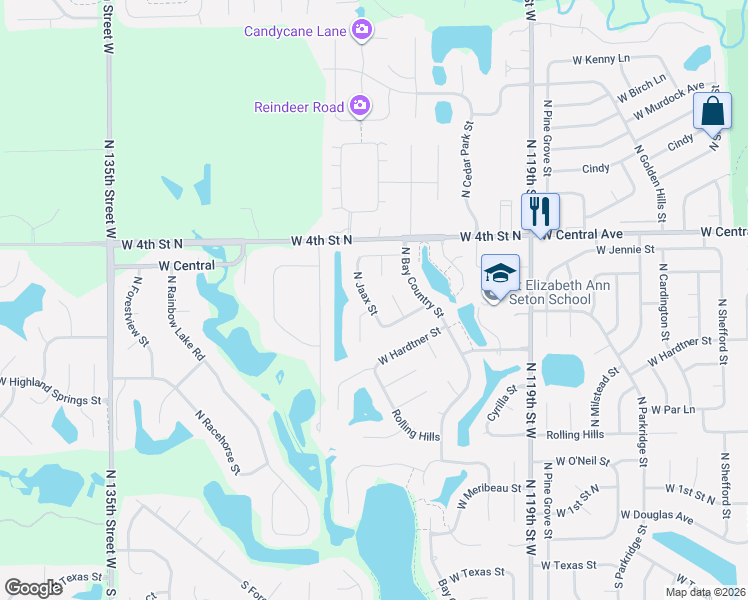 map of restaurants, bars, coffee shops, grocery stores, and more near 614 North Jaax Street in Wichita