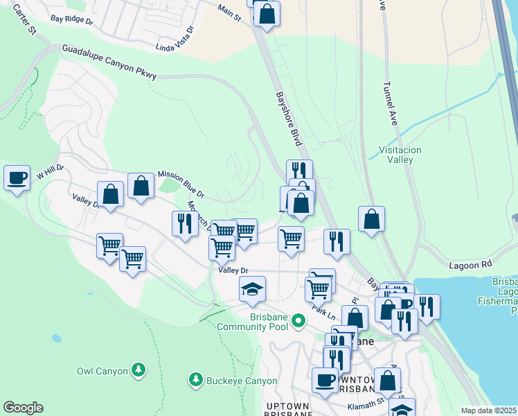 map of restaurants, bars, coffee shops, grocery stores, and more near 111 Cliff Swallow Court in Brisbane