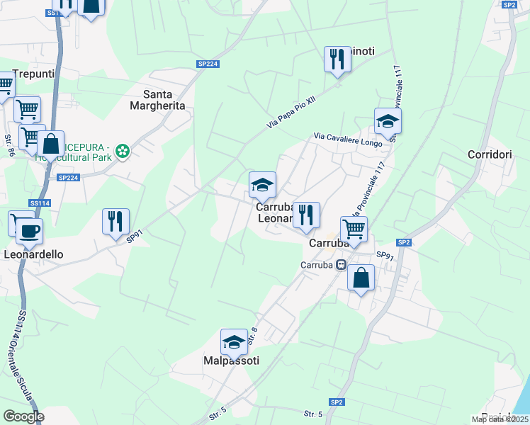 map of restaurants, bars, coffee shops, grocery stores, and more near 7 Via San Martino in Carruba-san Leonardello