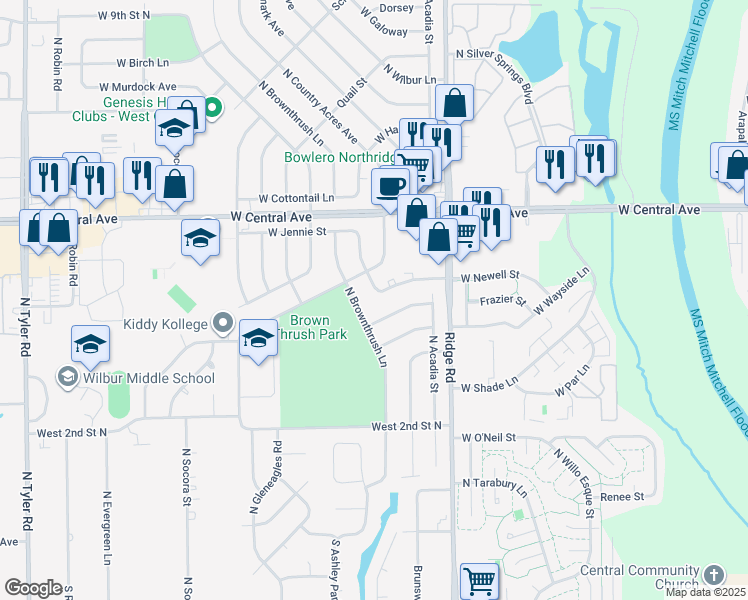map of restaurants, bars, coffee shops, grocery stores, and more near 524 North Dunsworth Avenue in Wichita
