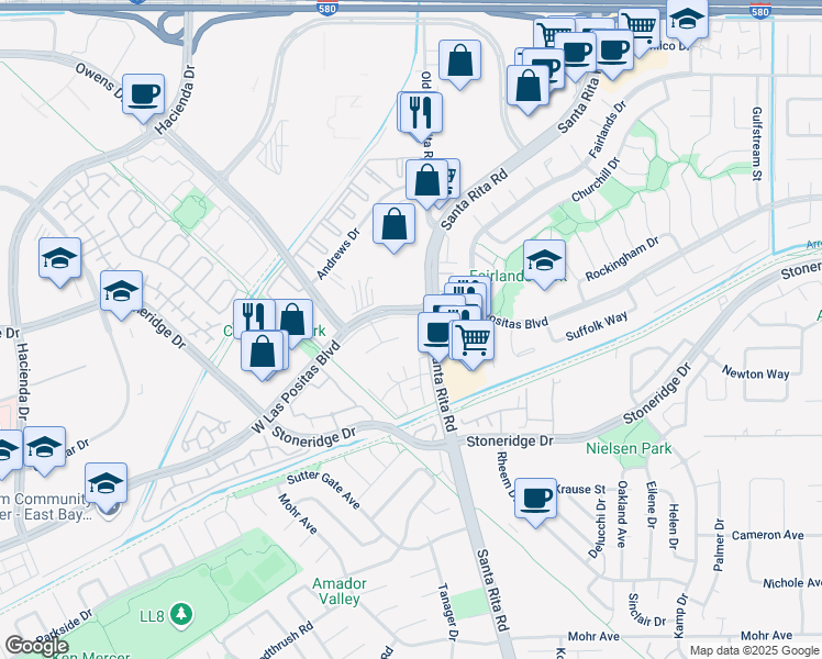 map of restaurants, bars, coffee shops, grocery stores, and more near 4446 Seminole Way in Pleasanton