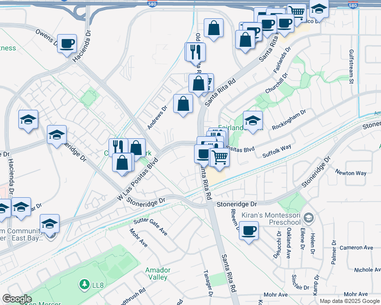 map of restaurants, bars, coffee shops, grocery stores, and more near 4446 Seminole Way in Pleasanton