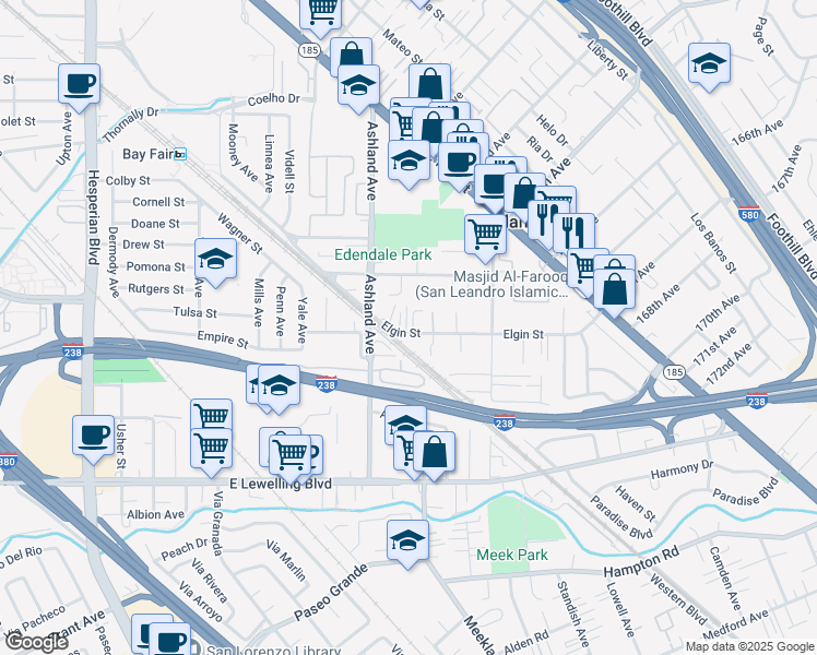 map of restaurants, bars, coffee shops, grocery stores, and more near 820 Elgin Street in San Lorenzo