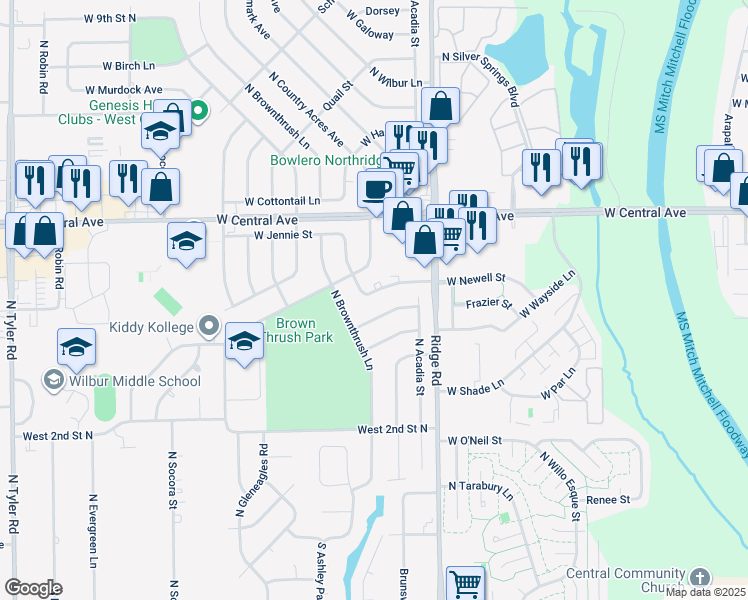 map of restaurants, bars, coffee shops, grocery stores, and more near 524 North Dunsworth Avenue in Wichita