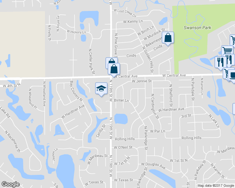 map of restaurants, bars, coffee shops, grocery stores, and more near 526 North Pine Grove Street in Wichita