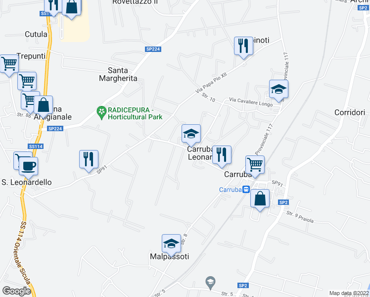 map of restaurants, bars, coffee shops, grocery stores, and more near 7 Via San Martino in Carruba-san Leonardello