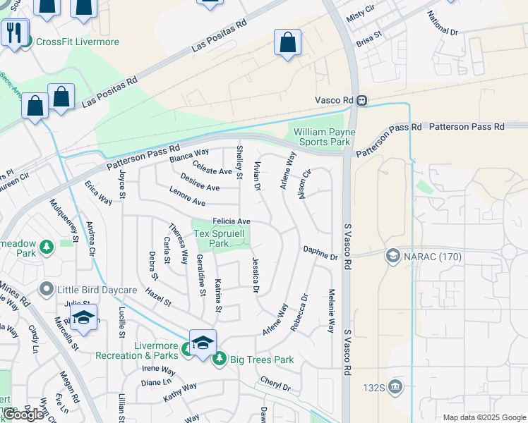 map of restaurants, bars, coffee shops, grocery stores, and more near 775 Vivian Drive in Livermore