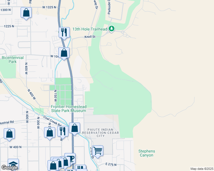 map of restaurants, bars, coffee shops, grocery stores, and more near 315 East Cedar Ridge Circle in Cedar City