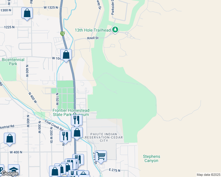 map of restaurants, bars, coffee shops, grocery stores, and more near 315 East Cedar Ridge Circle in Cedar City