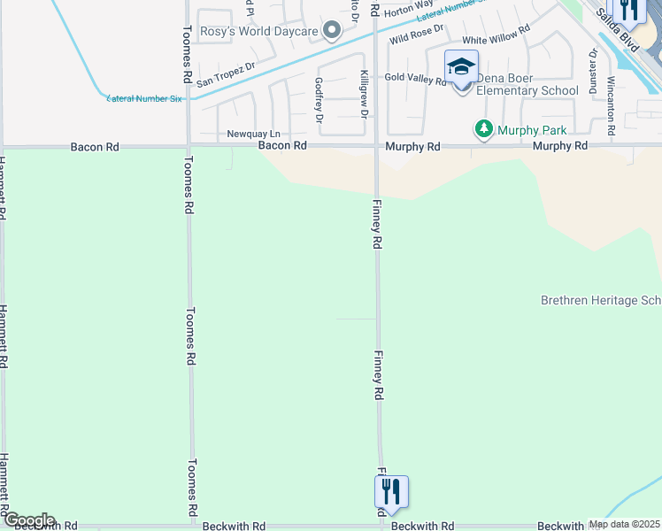 map of restaurants, bars, coffee shops, grocery stores, and more near 3543 Finney Road in Modesto