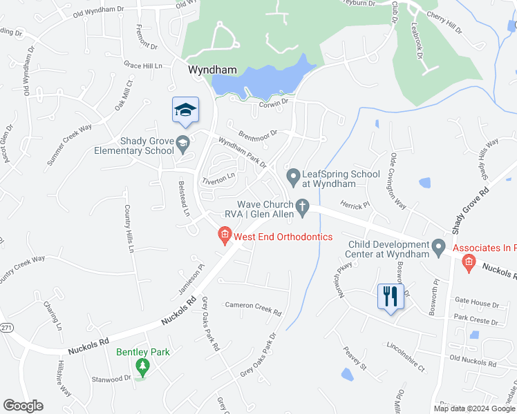 map of restaurants, bars, coffee shops, grocery stores, and more near 5412 Fuller Drive in Glen Allen