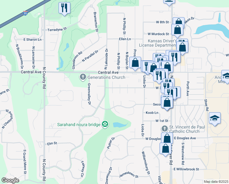 map of restaurants, bars, coffee shops, grocery stores, and more near 310 Sunnyslope Court South in Andover