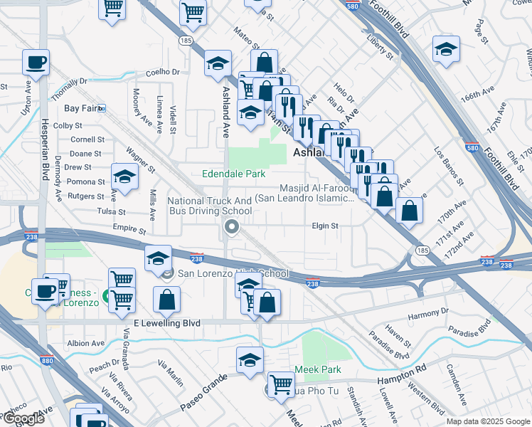 map of restaurants, bars, coffee shops, grocery stores, and more near in San Lorenzo