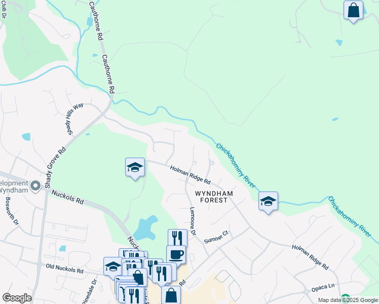 map of restaurants, bars, coffee shops, grocery stores, and more near 5420 Lemoore Drive in Glen Allen