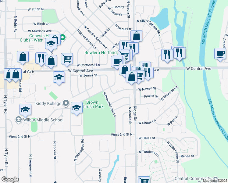 map of restaurants, bars, coffee shops, grocery stores, and more near 524 North Dunsworth Avenue in Wichita