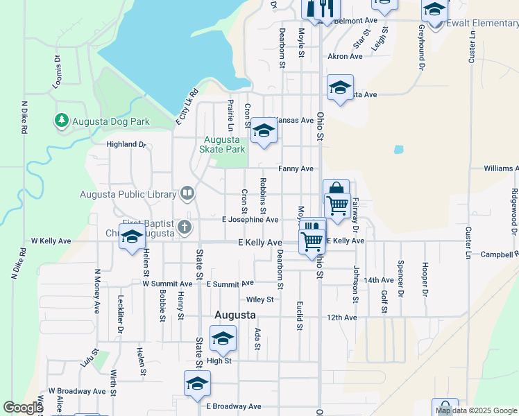 map of restaurants, bars, coffee shops, grocery stores, and more near 1615 Robbins Street in Augusta