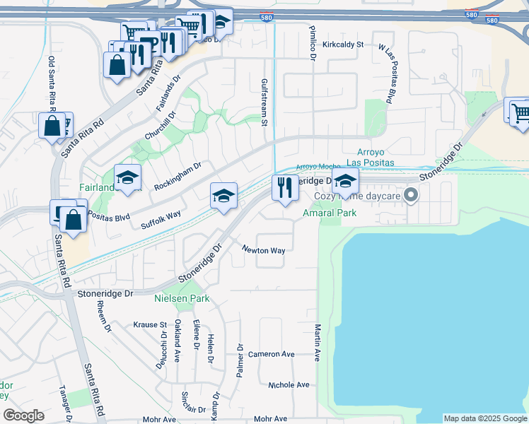 map of restaurants, bars, coffee shops, grocery stores, and more near 3569 Rathbone Way in Pleasanton