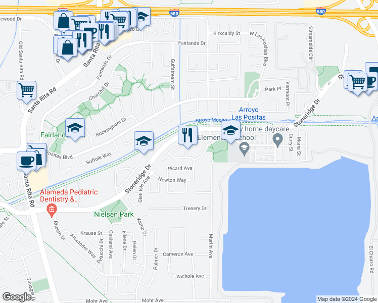 map of restaurants, bars, coffee shops, grocery stores, and more near 2667 Torrey Court in Pleasanton