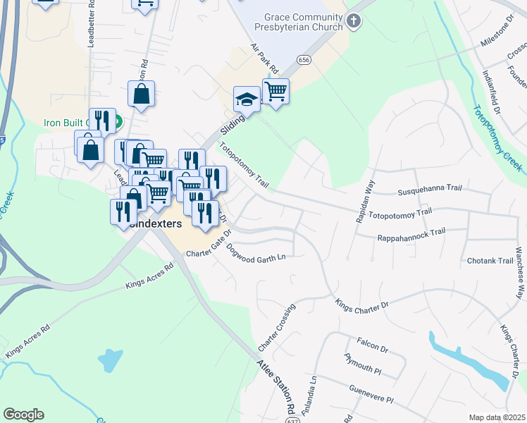 map of restaurants, bars, coffee shops, grocery stores, and more near 9420 Wild Rose Court in Mechanicsville