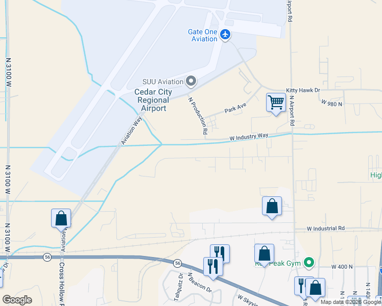 map of restaurants, bars, coffee shops, grocery stores, and more near 2400 West 850 North in Cedar City