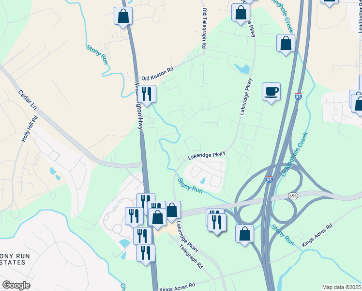 map of restaurants, bars, coffee shops, grocery stores, and more near 10525 Stony Bluff Drive in Ashland