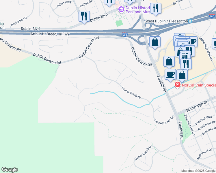 map of restaurants, bars, coffee shops, grocery stores, and more near 9418 Blessing Drive in Pleasanton