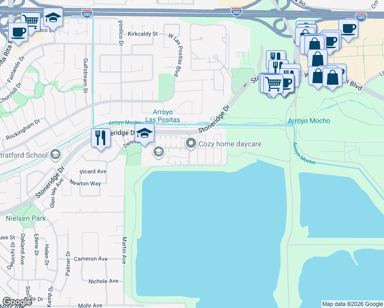 map of restaurants, bars, coffee shops, grocery stores, and more near 2663 Trevor Parkway in Pleasanton