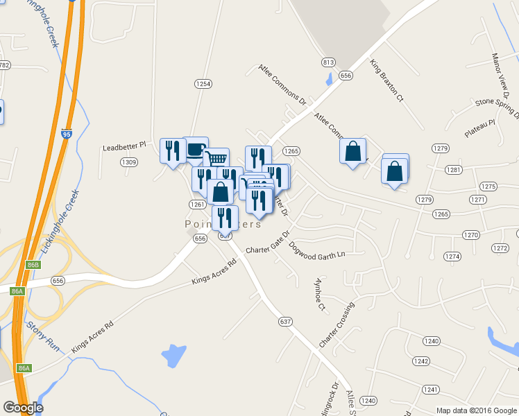 map of restaurants, bars, coffee shops, grocery stores, and more near 9541 Kings Charter Drive in Ashland