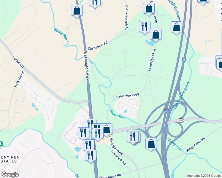 map of restaurants, bars, coffee shops, grocery stores, and more near 10525 Stony Bluff Drive in Ashland