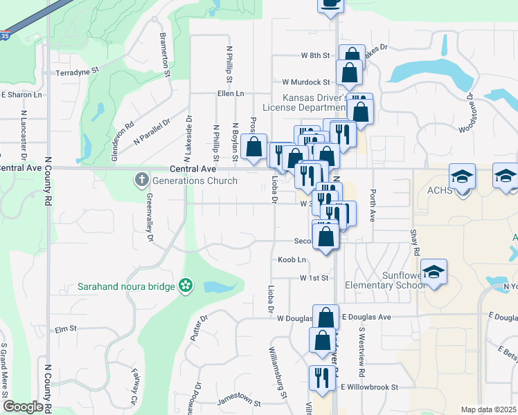 map of restaurants, bars, coffee shops, grocery stores, and more near 304 Valleyview Court in Andover