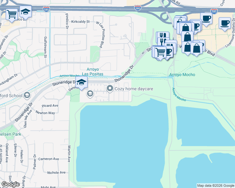 map of restaurants, bars, coffee shops, grocery stores, and more near 2664 Maria Street in Pleasanton