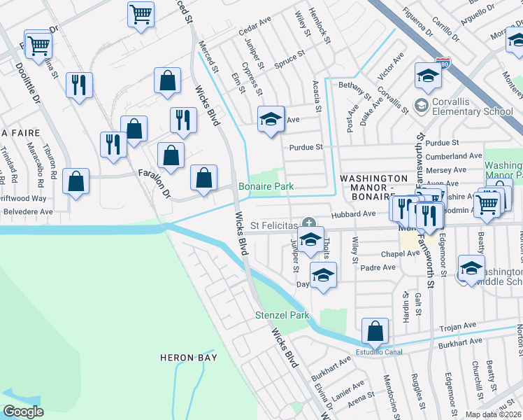 map of restaurants, bars, coffee shops, grocery stores, and more near 1787 Hubbard Avenue in San Leandro