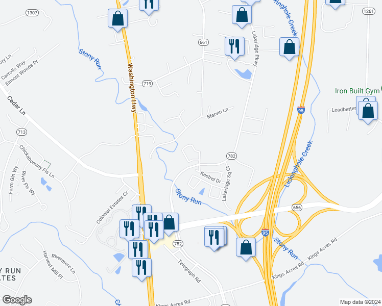 map of restaurants, bars, coffee shops, grocery stores, and more near 10323 Kestrel Drive in Ashland