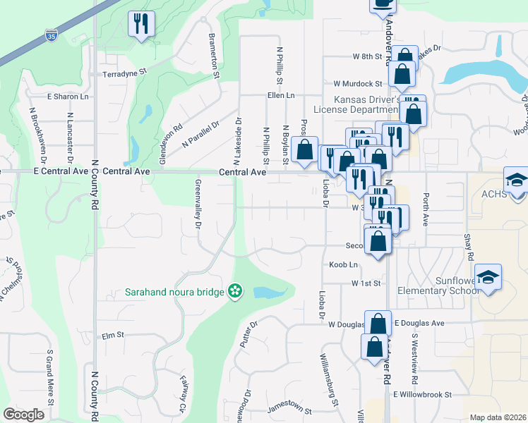 map of restaurants, bars, coffee shops, grocery stores, and more near 310 Sunnyslope Court South in Andover